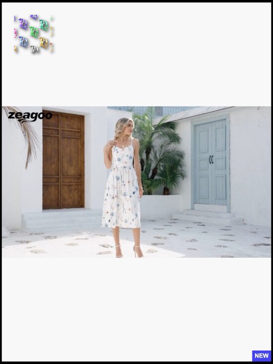 Floral Ruched V-Neck Midi Sundress Adjustable Straps Pockets Summer Casual - Picture 7 of 7